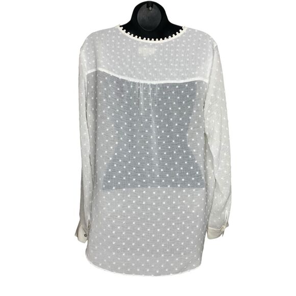 L’Agence Top Womens L Ivory Silk Blouse Perry Swiss Dot Surplice V-Neck Crepe - Picture 5 of 12